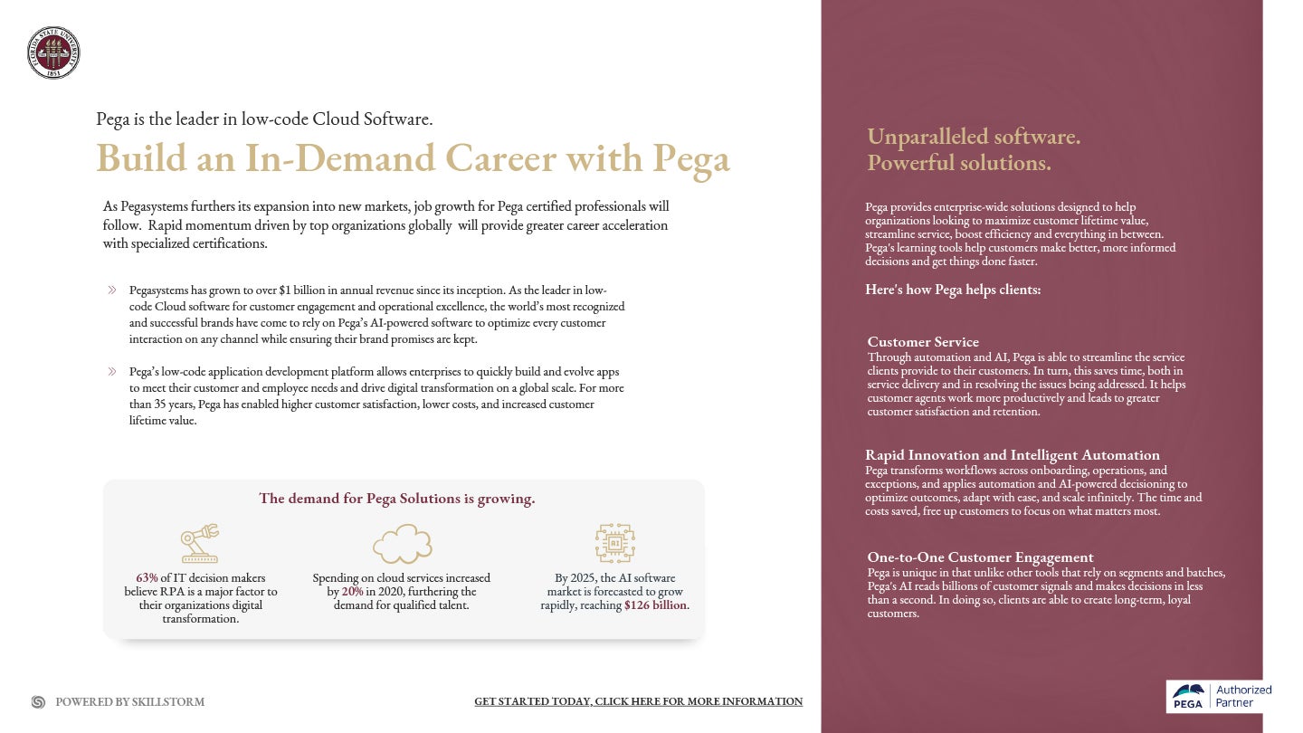 FSU Pega Certification Course Brochure (Self Enroll) 2022 FSU Panama City